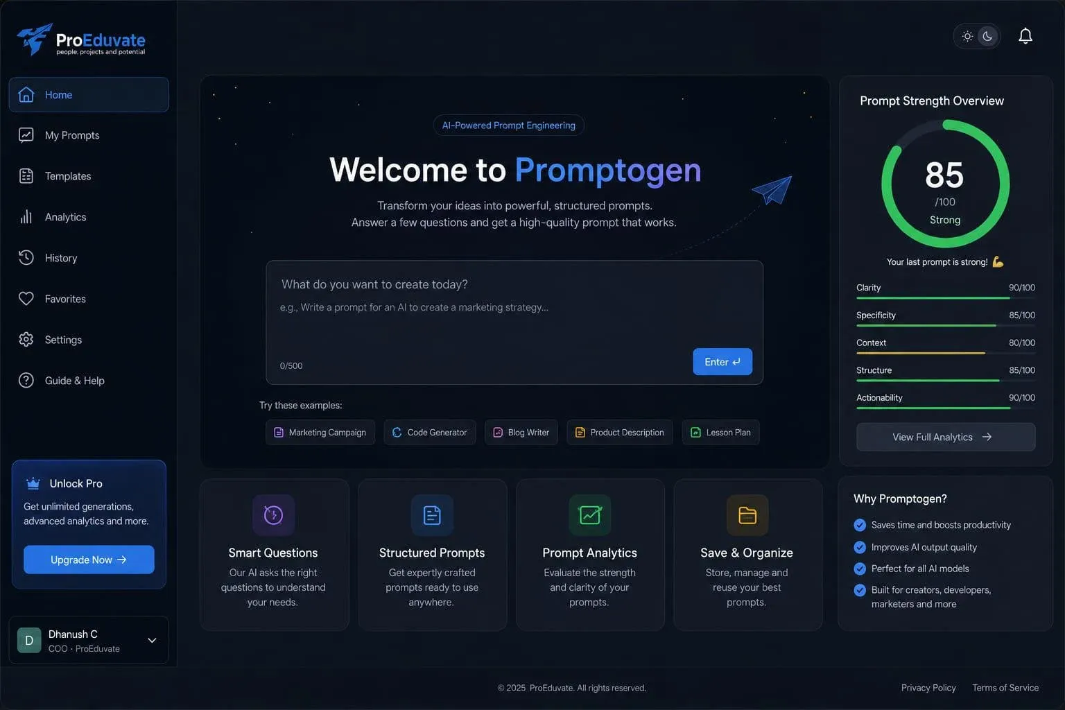 PromptoGen interface